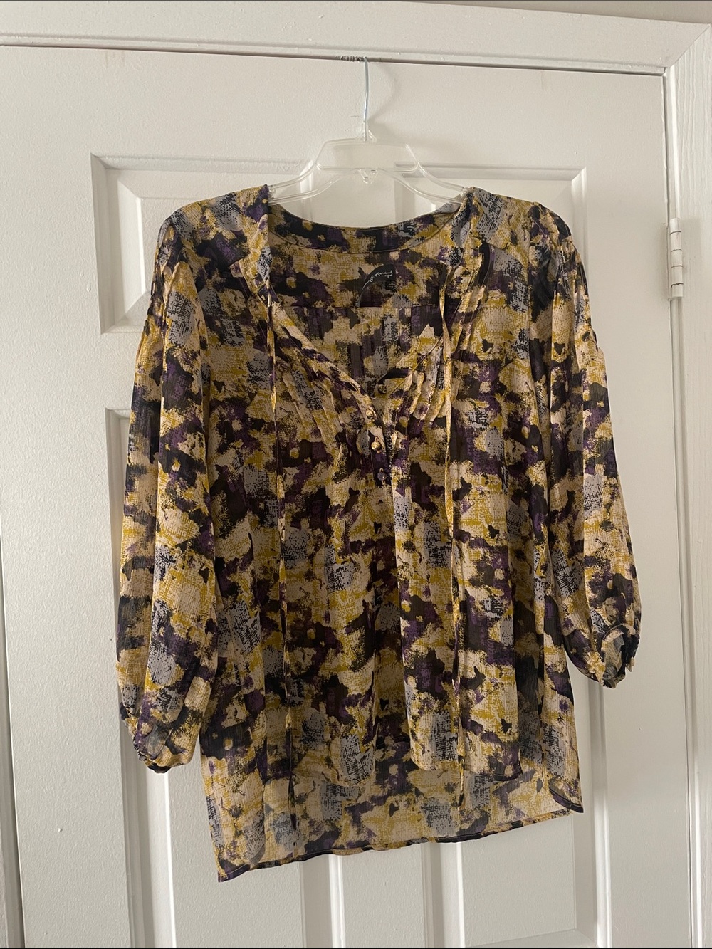 Patterson J. Kincaid Yellow & Purple Printed Peasant Blouse